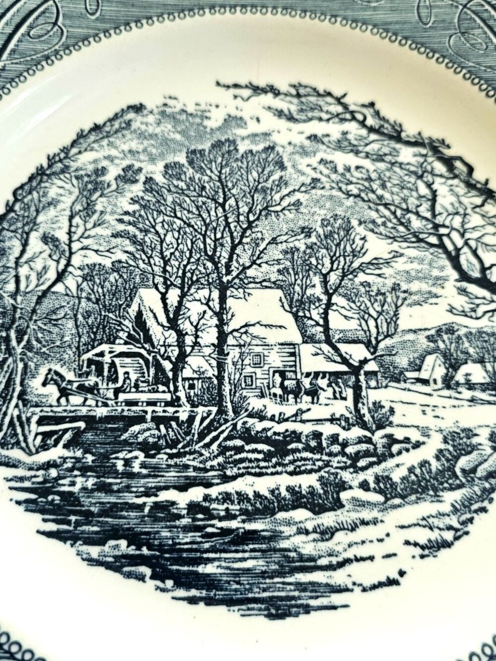 2 Royal Old Grist Mill Blue Dinner Plate 10" countryside Currier Ives Ironstone - Picture 4 of 9